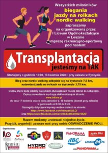 Impreza rekreacyjno-sportowa „Transplantacja-jesteśmy na TAK” – odwołana